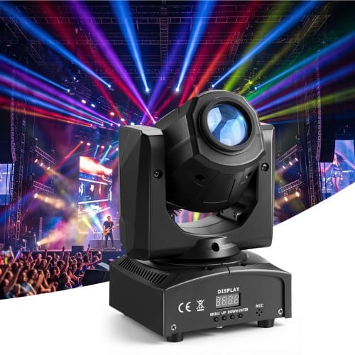 VEVOR Moving Head LED 30W RGB Bühnenlicht LED Strahler mit 8 Farben Schwarz, Schwenkbarer Scheinwerfer für Party Hochzeit Club & Bühne, Strobe Discolicht mit 8 Gobos DMX512-Steuerung & Soundsteuerung