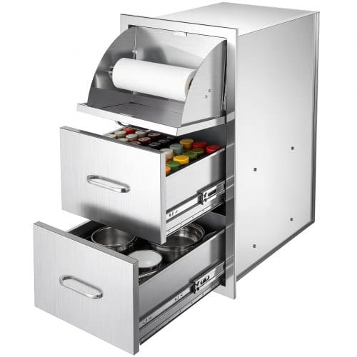 VEVOR Outdoor Küchenschubladen 367x520x721 mm BxTxH Küchenrollenhalter für Aufbewahrung von Grillinseln, Terrassenbars & Grillstationen, Edelstahl, mit 128 mm Griffabstand & Geschlossenem Stauraum