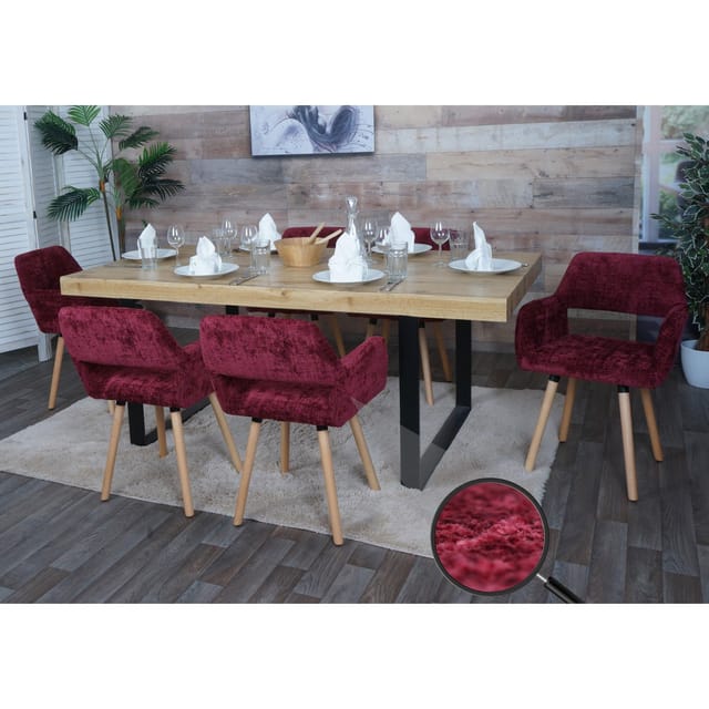 6er-Set Esszimmerstuhl MCW-A50 II, Küchenstuhl Polsterstuhl, Holz Stoff/Textil Chenille (465g/m²) MVG ~ bordeaux