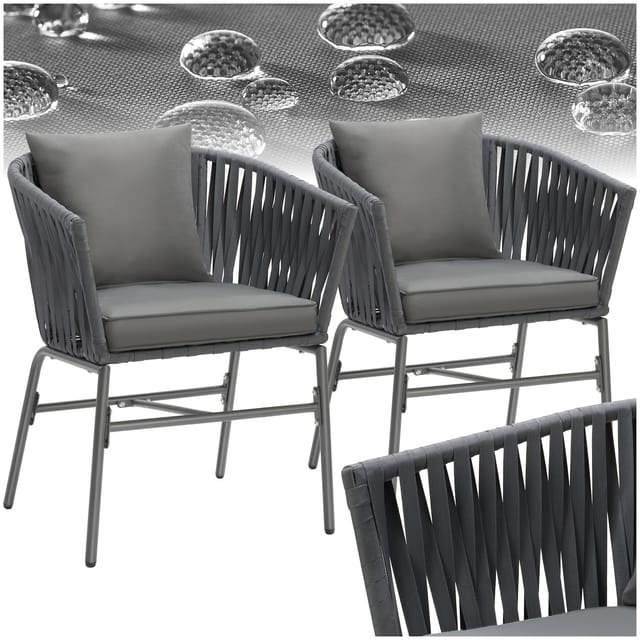 tectake® Stuhlset, Geflecht im Rope-Design, abnehmbare Polyesterbezüge, 60 x 61 x 77 cm