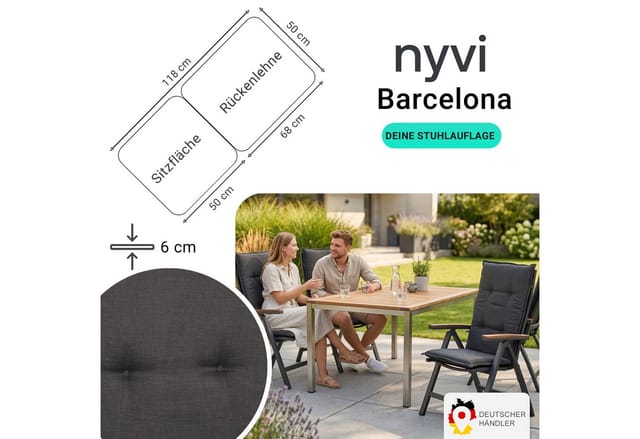 NYVI Gartenstuhl-Auflage Barcelona – Hochlehnerauflage für Gartenstühle Anzahl:6er Set;Dessin:Dunkelgrau