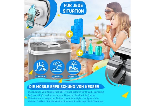 KESSER Kühlbox 24, mit Kühl und Wärmefunktion für 12 V und 230 V Grau