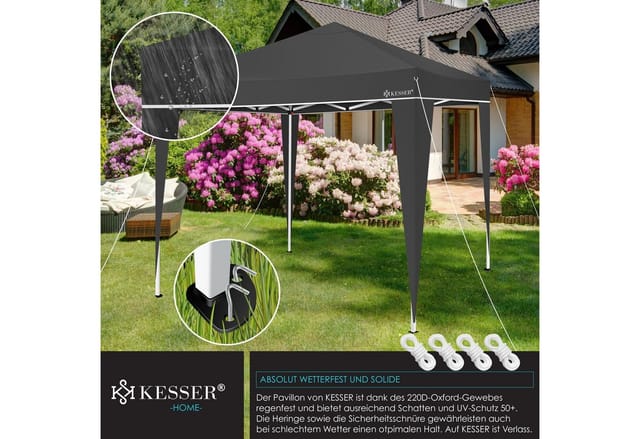 KESSER Faltpavillon mit Pop Up Klicksystem UV Schutz 50+ 3 x 3 m Anthrazit