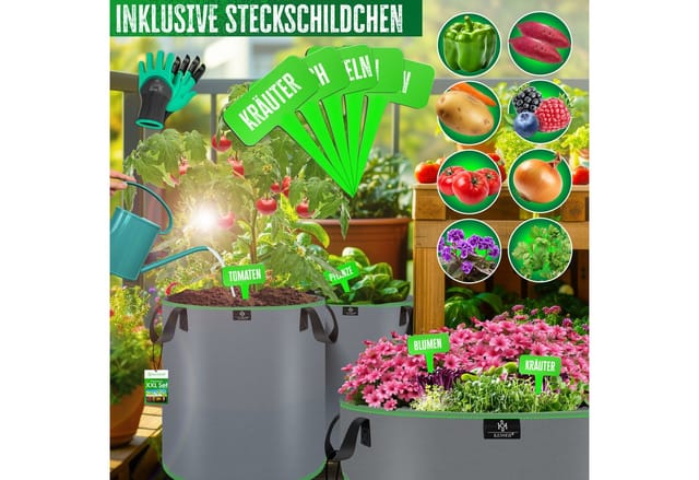 KESSER Pflanzsack Aus Vlies mit Sichtfenster 60, 60 x 25 Grau 5er Set