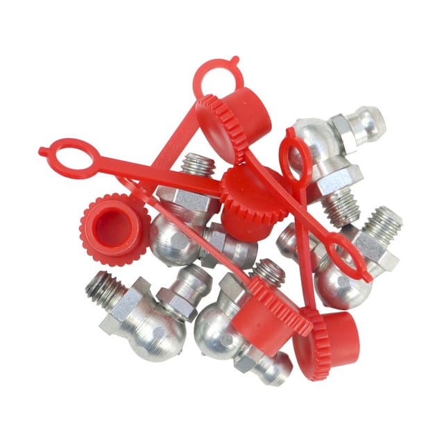 Satz M6x90 Schmiernippel, Rote Schmiernippelkappe, 5 Stück