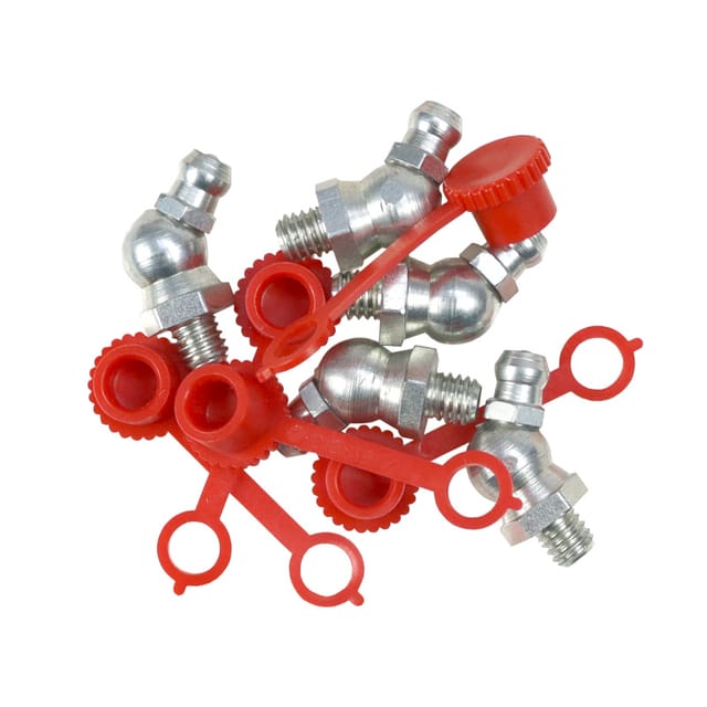 Satz M6x45 Schmiernippel, Rote Schmiernippelkappe, 5 Stück