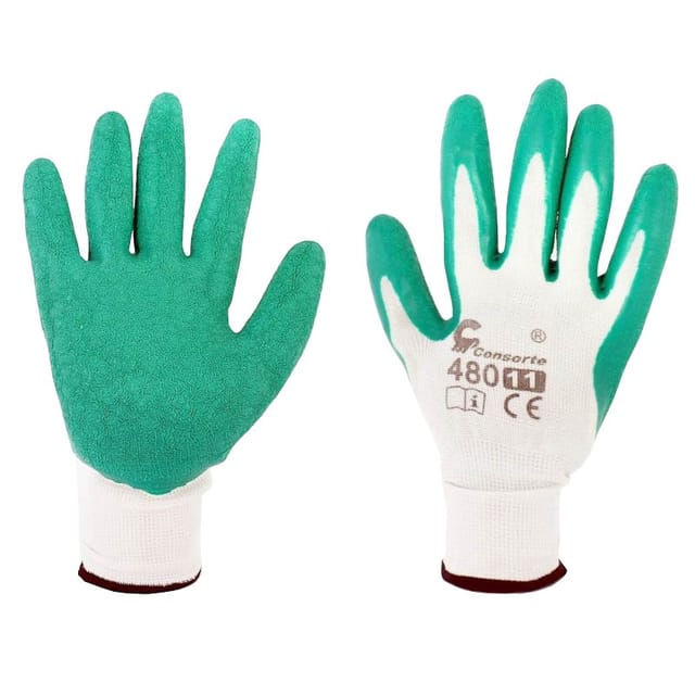 Handschuhe Aus Elastischem Gewebe Mit Rauer, Geknitterter Latexbeschichtung Und Elastischem Handgelenk, Größe 11, Grün, 12 Paar
