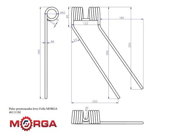 Fella Linker Schwaderzinken, Durchmesser 9 Mm, Länge 390 Mm, Pulverbeschichtet, Morga