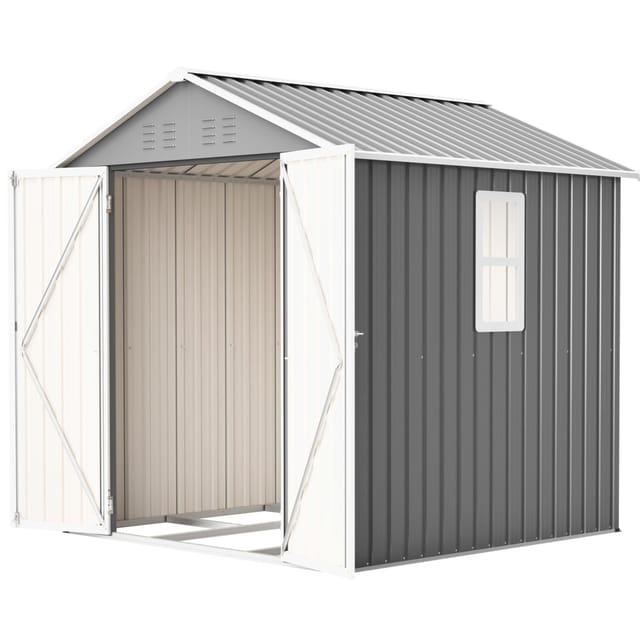 Metall-gerätehaus Für Außen, 184,8 X 182 X 191,1 Cm, Grau, Mit Fenster Und Belüftung