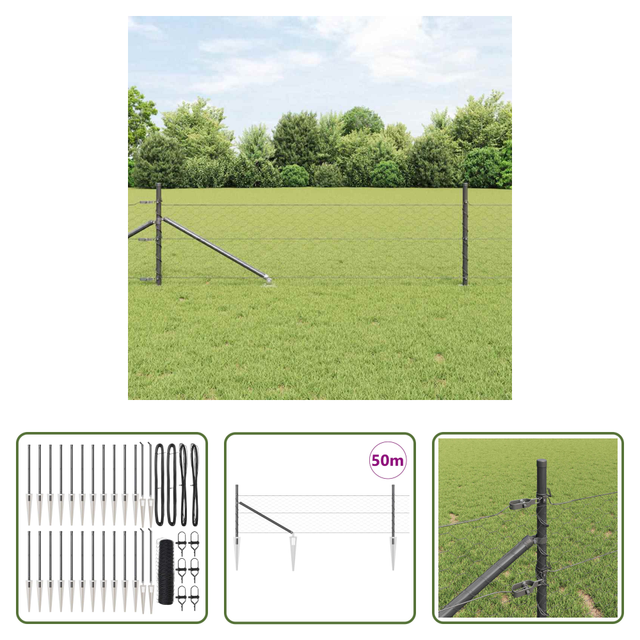 Vidaxl Stahl Und Pvc - Zaunpfosten Grau 50 X 0,4 M (50 Mm Netz) Stahl Und Pvc