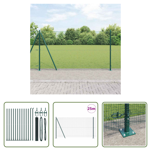 Vidaxl Stahlzaunpfosten - Zaunpfosten Grün 25 X 1,2 M (16 X 16 Mm Maschen) Stahl Und Pvc
