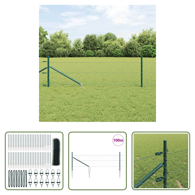 Vidaxl Außenpfosten - Zaunpfosten Grün 100 X 0,5 M (50 Mm Maschenweite) Stahl Und Pvc