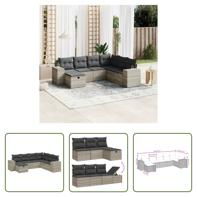 Gartensessel - 7-tlg. Garten-sofagarnitur Mit Kissen Hellgrau Poly Rattan