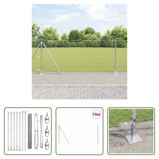 Vidaxl Stahlpfosten - Zaunpfosten Silber 10 X 1 M (36 Mm Maschen) Stahl