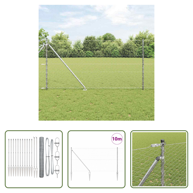 Außenzaun - Zaunpfosten Silber 10 X 1,4 M (36 Mm Maschenweite) Stahl