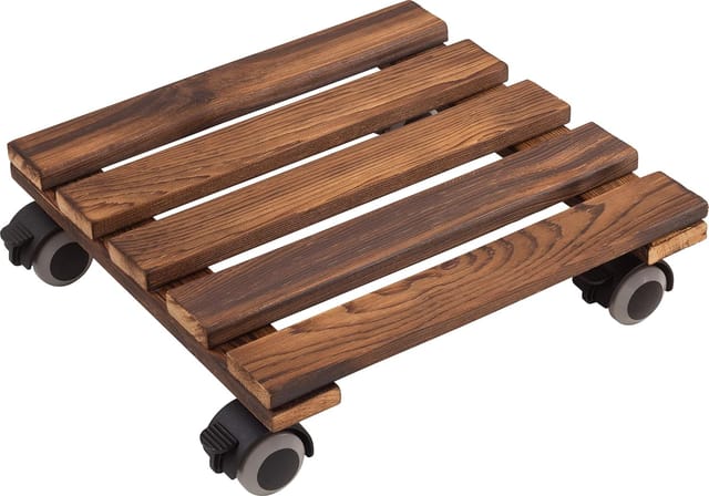 Pflanzenwagen 300 X 300 Mm – Maximale Traglast 60 Kg – Kiefernholzplatte – Vintage-look – Tpe-räder Mit 4 Feststellbremsen/rollen Für Den Innenbereich/pflanzentransportständer