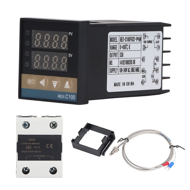 Pid-digitaltemperaturregler-set (3-teilig): Temperaturregler 0–400 °c, Thermoelement-relaismodul, 100–240 V, 25 A