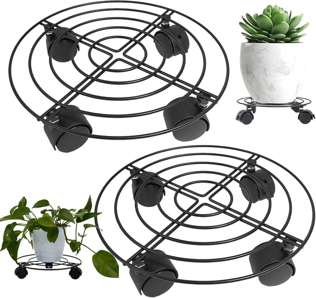 Pflanzenständer Mit Rollen, 2-teiliges Set Aus Metall-blumentopfhaltern Mit Feststellbaren Rollen Für Den Innen- Und Außenbereich, 32 Cm Blumentopfuntersetzer Mit Rollen, Pflanzenständer Für Den Außen
