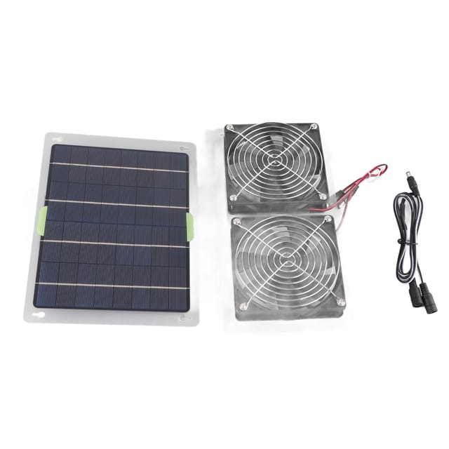 Tragbarer Und Praktischer Solarventilator, Betrieben Mit Einem Solarpanel (2 Ventilatoren, 100 W, 20 V), Ideal Für Hundehütten, Gewächshäuser Oder Wohnmobile. Umweltfreundliche Energie. Mini-ventilato