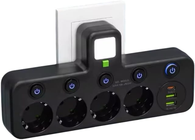 5-fach Steckdosenleiste Mit 4 Eu-steckdosen, 2 Usb-anschlüssen, 1 Usb-c-anschluss, Einzelschaltern (4p + Usb Schwarz)
