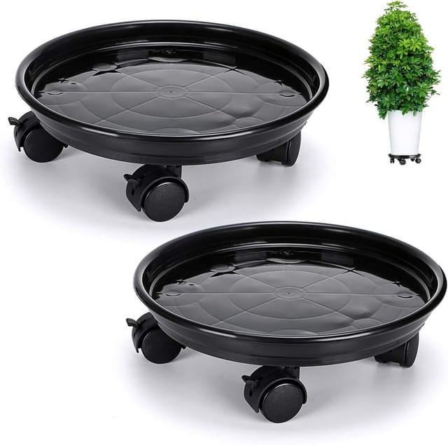 2-teiliger Blumentopfständer Mit Rollen, 30 Cm Rollbarer Pflanzenständer, Pflanzenhalter Mit Universalrollen Für Zimmer- Und Gartenpflanzen, Tragkraft 56 Kg (schwarz)
