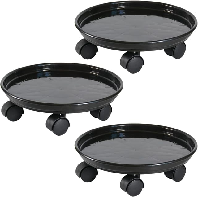 Dreiteiliger Runder Pflanzenwagen Mit Universalrollen, Pflanzenständer, Mobiler Wagen Für Den Innen- Und Außenbereich, Tragkraft 50 Kg, 30 Cm, Schwarz
