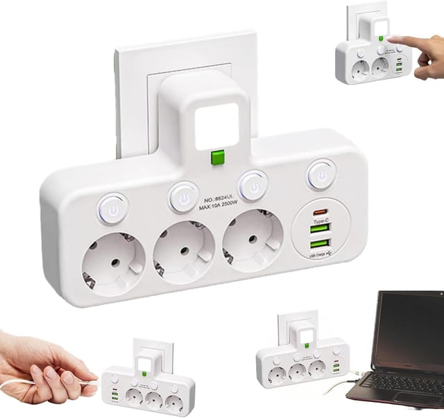 Französische Wandsteckdosenleiste Mit 3 Steckdosen, Steckdosenleiste Mit Usb-anschluss, Mehrfachsteckdosen Mit Einzelschaltern, Steckdosenleiste Mit Schalter, Kabellose Steckdosenleiste Mit Multifunkt