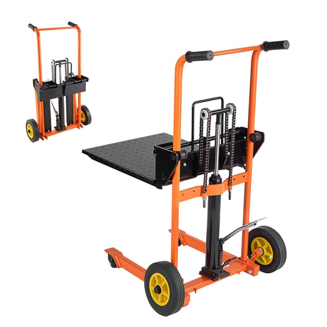Mophorn Manueller Hochhubwagen 205 Kg, Plattformwagen Mit Hubtisch, Max. Hubhöhe 90 Cm, Materialheber, Plattformstapler, Handhubwagen, Palettenheber, Orange & Schwarz
