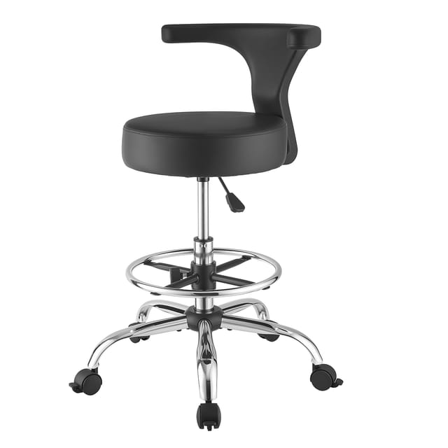 Mophorn Rollhocker Mit 226,8 Kg Tragkraft, Höhenverstellbarer Arbeitshocker Mit Rückenlehne Und Ergonomischem Pu-ledersitz, 360° Drehbar, Zahnarztpraxen, Kosmetikstudios Und Kliniken, Schwarz
