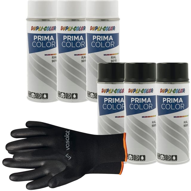 Dupli-color Lackspray 3x Reinweiß + 3x Tiefschwarz Glänzend Ral 9010/9005 - Sprühlack Für Metall, Kunststoff Und Holz - Wetterfeste Sprühfarbe Für Den Innen- Und Außenbereich Uv -beständig - Vasalat