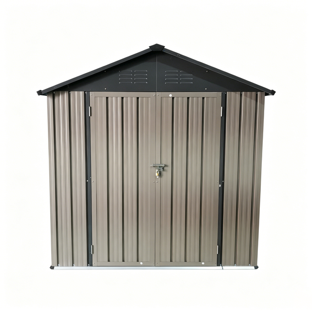 Gartenhaus Aus Verzinktem Metall, 6 X 4 Ft, Braun-schwarz, Mit Satteldach Und Bodenrahmen