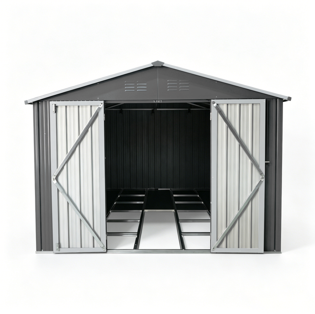 Gartenhaus Aus Verzinktem Metall, 300 X 248,6 X 191,5 Cm, Grau, Mit Satteldach