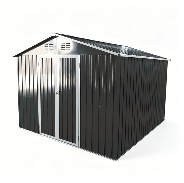 Schwarzes Gartenhaus Aus Metall, 300,1 X 248,6 X 191,5 Cm, Mit Pultdach