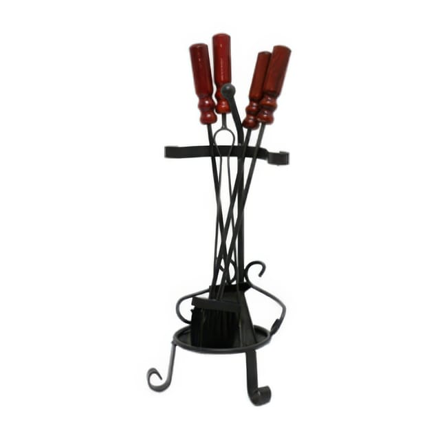 Set Attrezzi Per Camino 4 Pezzi H 63 Cm In Acciaio Con Manici In Legno Massello