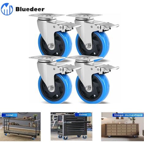 Bluedeer – 4er-set 100-mm-lenkrollen – Schwerlast Bis 600 Kg – Polyurethan-gummi – 360°-drehung Für Möbel