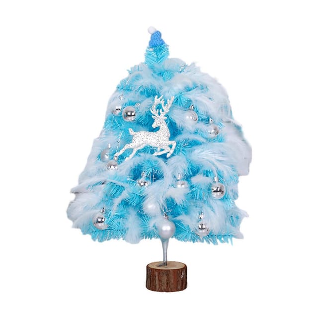 Kompakter Und Eleganter Feder-weihnachtsbaum Mit Lichterkette, Ideal Für Büro Oder Zuhause. Geschenk Für Weihnachtsliebhaber. Blau