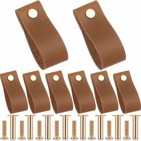 8-teiliges Set Ledergriffe, Schubladengriffe, Kommoden-/kleiderknopfgriffe, Mit Goldenen Schrauben