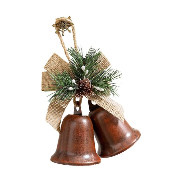 Rustikale Weihnachtsglocken Aus Eisen (2er-set), Dekorationen Aus Kunststoff-kiefernzapfen, Für Partys Und Cafés.