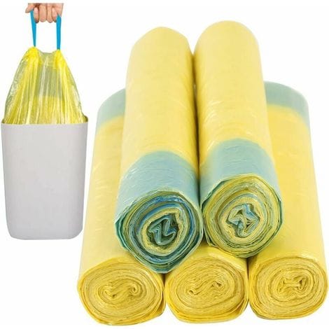 10-15 Liter Gelbe Müllsäcke Mit Kordelzug, 75 Stück, Neues Material Für Küche, Wohnzimmer, Büro, Haushalt, Garten (45 Cm X 50 Cm / 18" X 20")