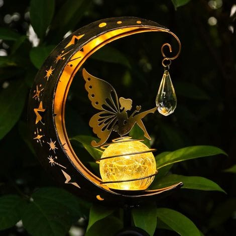 Dekorative Solarlampe Aus Wasserdichtem Metall – Märchenhaftes Design Mit Glaskugel In Rissoptik – Bis Zu 8 Stunden Akkulaufzeit – Schutzart Ip65 Für Den Außenbereich