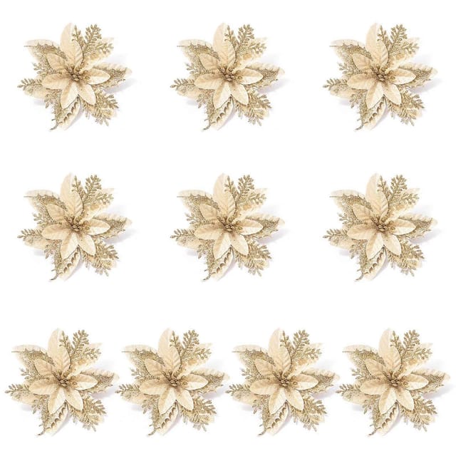 10 Künstliche, Glitzernde Weihnachtssterne (14 Cm) – Christbaumschmuck, Weihnachtsdekoration Für Zuhause, Neujahr, Gold