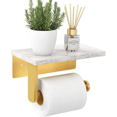 Toilettenpapierhalter Mit Ablage/toilettenpapierhalter Aus Edelstahl, Marmoroptik, 17 Cm, Goldene Ablage (gold)