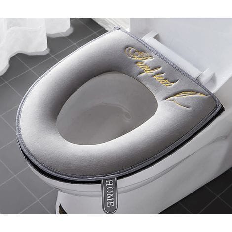 Weiche Wc-sitzbezüge Mit Griff, Weiches Und Dickes Polster, Waschbar, Passend Für Alle Ovalen Wc-sitze, Reißverschluss, Grau