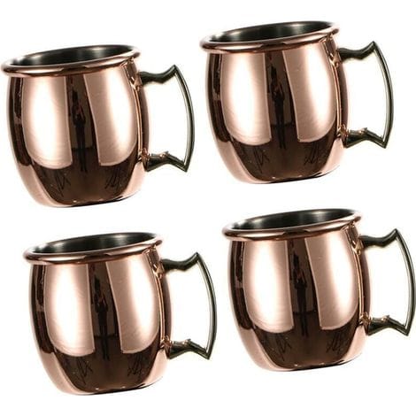 Enowelir Set Aus 4 Moscow Mule Bechern Aus Massivem Kupfer, Handgefertigt, 60 Ml Fassungsvermögen
