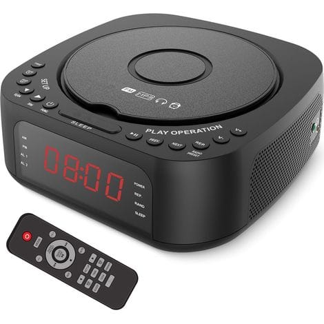 Bluetooth-cd-player-wecker Mit Lautsprecher – Fm-radio, Timer, Led-anzeige – Kompatibel Mit Cd-, Usb- Und Aux-eingängen – Individuell Anpassbarer Alarm