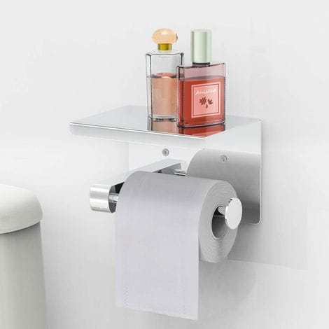 Toilettenpapierhalter Mit Ablage, Der Ohne Bohren Montiert Werden Kann, Aus Edelstahl Sus 304, Selbstklebend Oder Zum Anschrauben, Aufrechter Toilettenpapierhalter