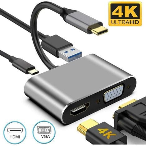 Usb-c-hub Auf Hdmi, Vga, Usb Und Pd (4-in-1-adapter) Für Macbook Pro, Imac, Air, Chromebook, Pixel, Dell, Xps, Samsung, Huawei Und Smartphones