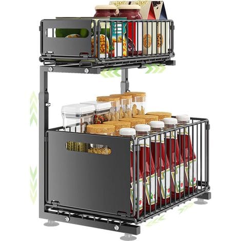 Verstellbarer Untertisch-organizer – 2-stufiges Auszugregal – Rostbeständige Konstruktion – Klappschubladen Für Flexible Aufbewahrung