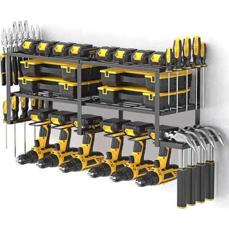 Wandmontierter Bohrmaschinenhalter Aus Matt Lackiertem Stahl – Maße 76 X 20 X 35 Cm – Tragkraft 73 Kg – 2er-set – Optimale Aufbewahrungsmöglichkeiten