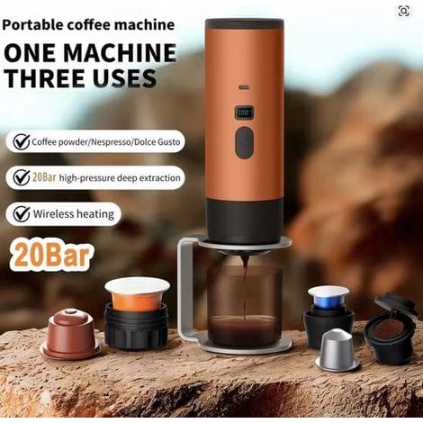 Tragbare, Wiederaufladbare 3-in-1-kaffeemaschine – 12-v-espressomaschine – 18 Bar Druck – Für Gemahlenen Kaffee Und Kapseln – Ideal Für Camping Und Reisen